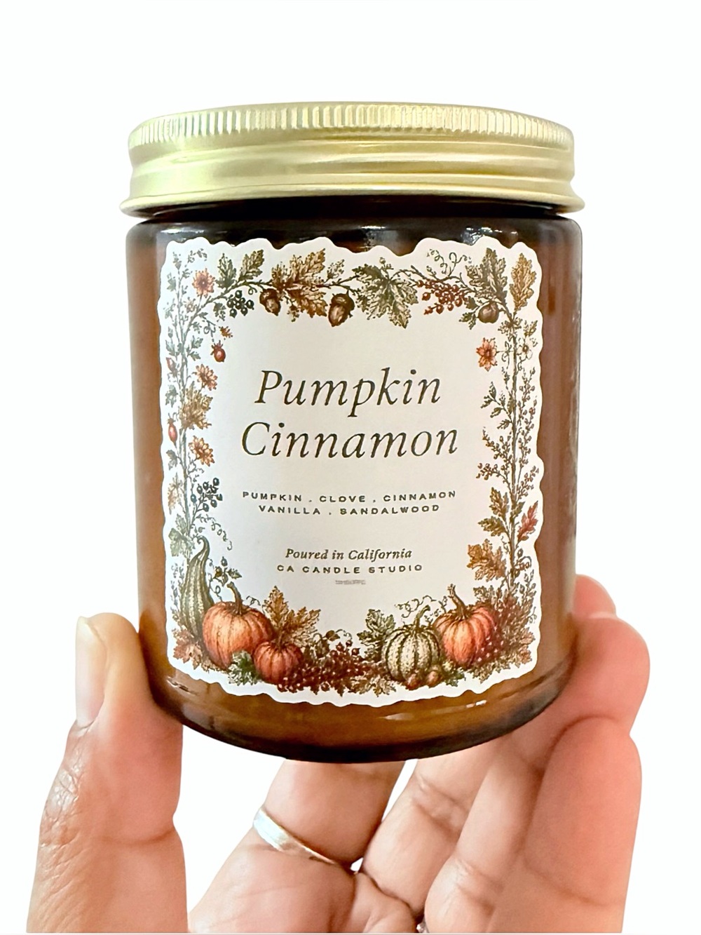 Leoben Company Pumpkin Cinnamon Luxury Scented Candle - Brown Jar with Gold Lid